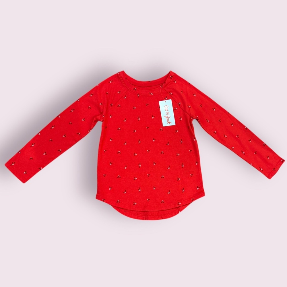 Cat & Jack Girls' Red Holly Long Sleeve | NWT | 5T